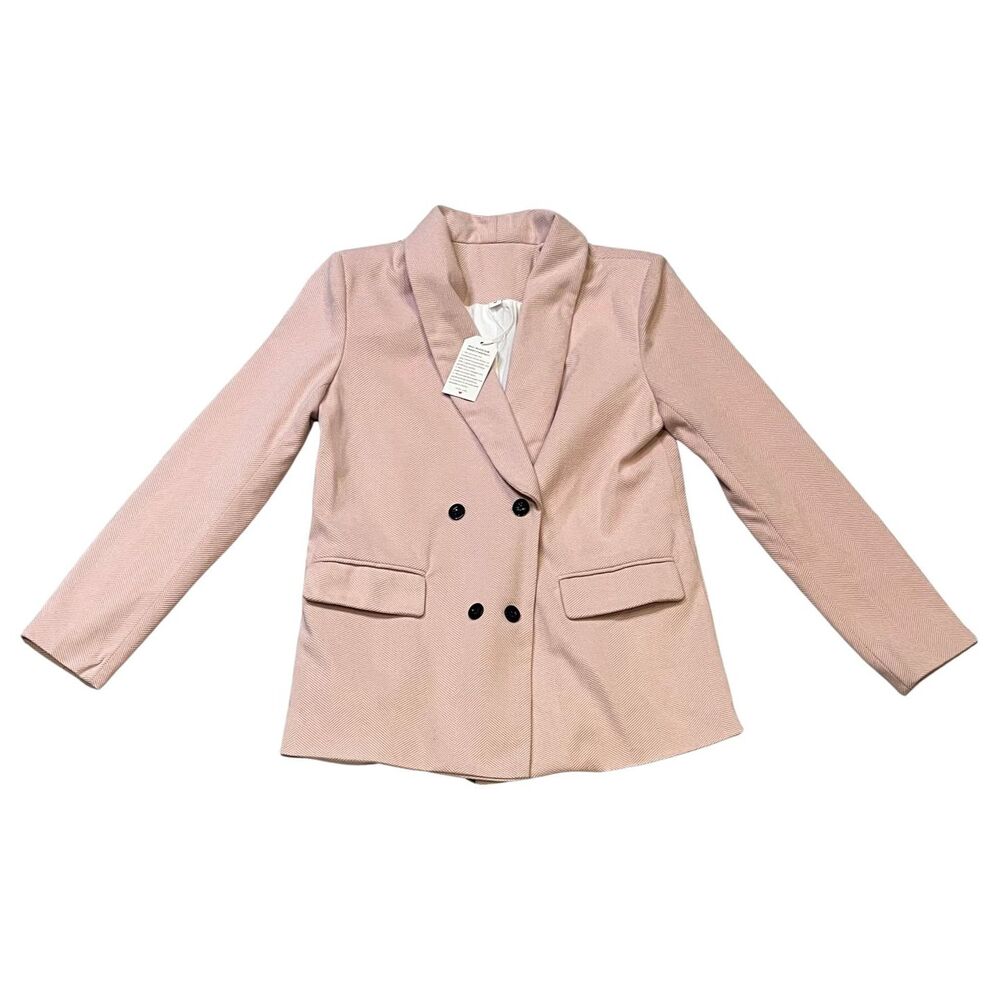 NWT Pastel Pink Herringbone Double-Breasted Blazer Jacket Sz M